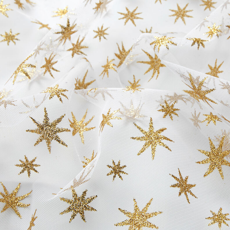 Tyl se třpitivými hvězdičkami – bílá/zlatá,  image number 2