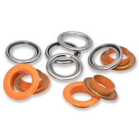 Očka s podložkami [15 kusů | Ø 14 mm] | Prym – oranžová/stříbrná metalická, 