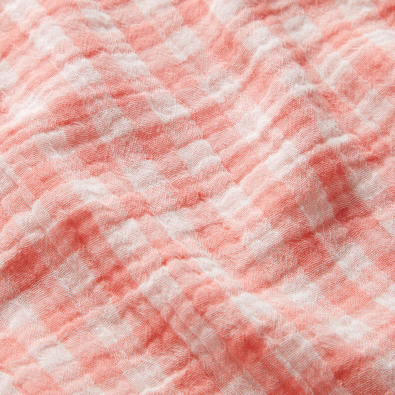 Mušelín / dvojitá mačkaná tkanina Károvaná příze Vichy – starorůžová/bílá,  image number 3