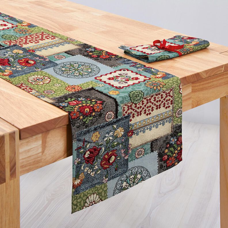 Dekorační látka Gobelín Patchwork džíny – světle béžová/džínově modrá, image number 7