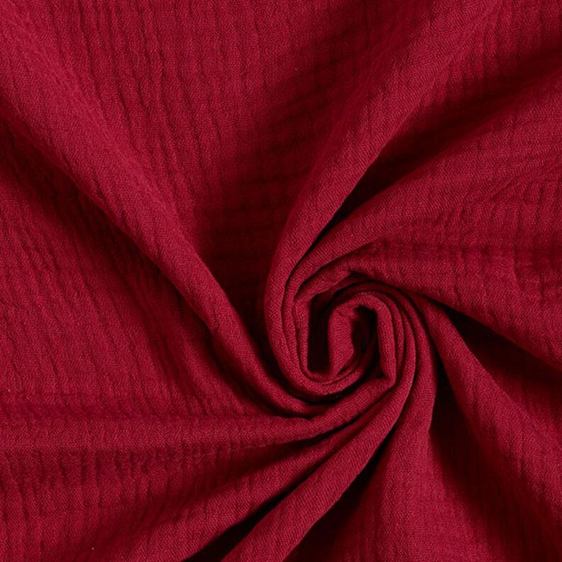 GOTS Třívrstvý bavlněný mušelín – karmínově červená,  image number 1