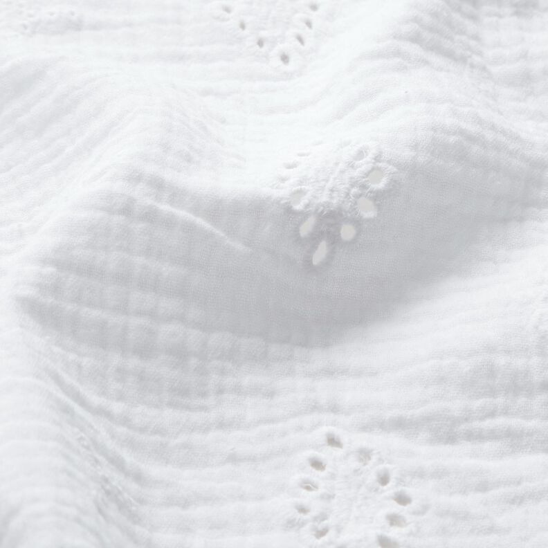Mušelín / dvojitá mačkaná tkanina Dírková výšivka Kosočtverec – bílá,  image number 2