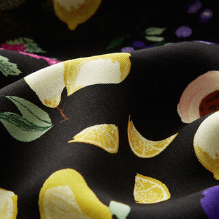 Viskózová tkanina barevné ovoce – černá, 