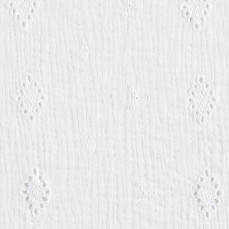 Mušelín / dvojitá mačkaná tkanina Dírková výšivka Kosočtverec – bílá,  image number 1
