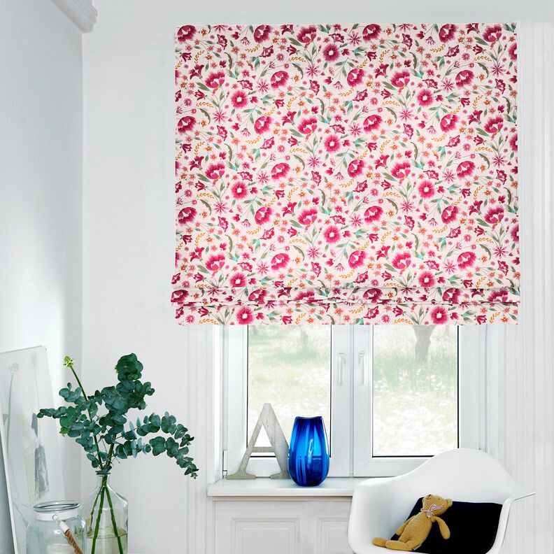 Dekorační látka Bavlněný kepr Jarní květiny – rose/malinová,  image number 6