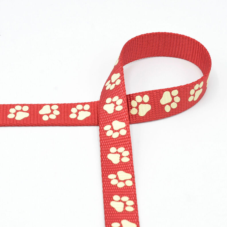 Reflexní tkaná páska Vodítko pro psa Tlapky [20 mm] – červená,  image number 2