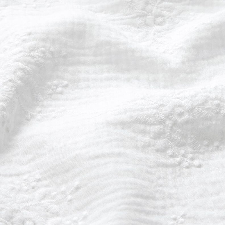 Mušelín / dvojitá mačkaná tkanina Květinový úponek tón v tónu – bílá,  image number 2