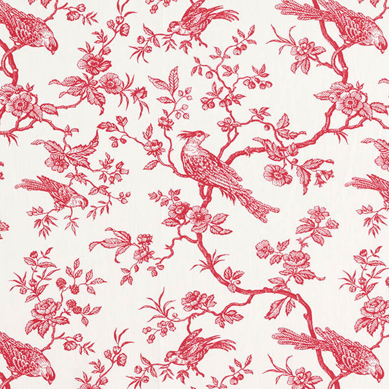Bavlněná látka Kreton Ptáci – červená/vlněná bílá,  image number 1