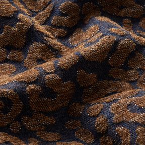 Kalhotová látka v denimovém vzhledu s leopardím potiskem – středně hnědá/noční modrá, 
