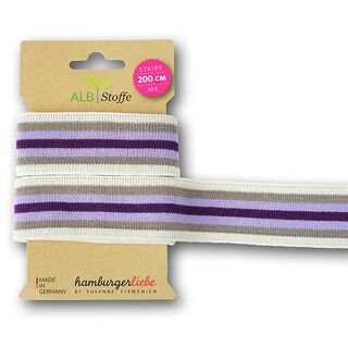 Bio žakárové stuhy   Stripe me College [ 200 cm | 3,5 cm ] | Albstoffe – vlněná bílá/světle fialova, 