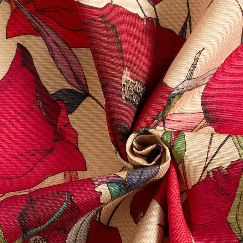 Látka pro venkovní použití Plátno Vlčí máky – béžová/karmínově červená,  image number 4