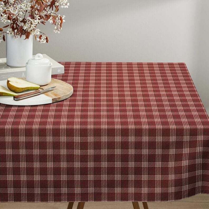 Dekorační látka Polopanama Klasické kostky – burgundská červená/přírodni,  image number 8