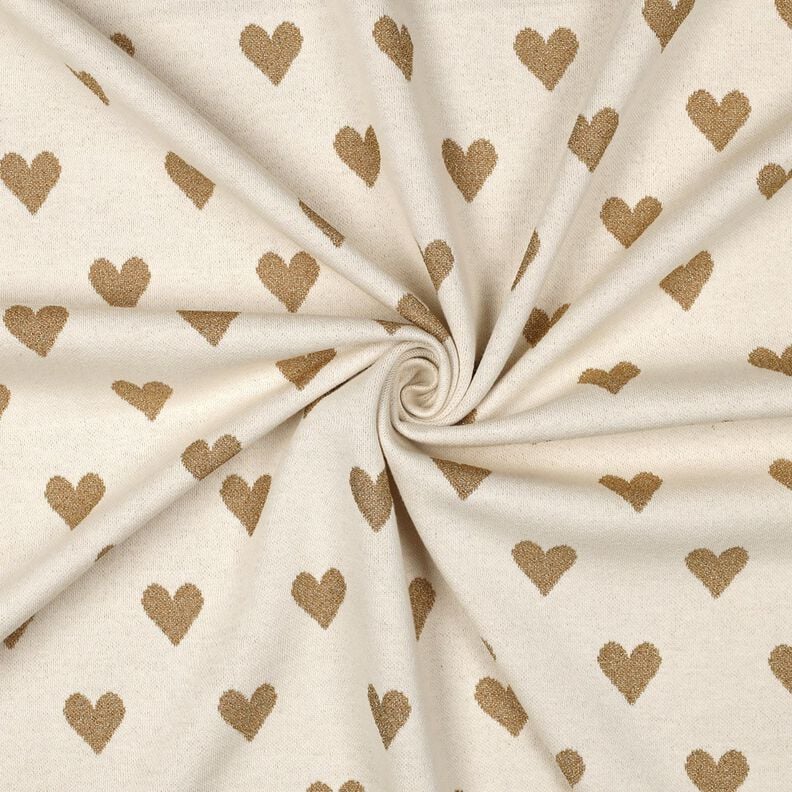 Žakárový žerzej Třpytivé srdce | Poppy Fabrics – přírodni/zlatá metalická,  image number 3