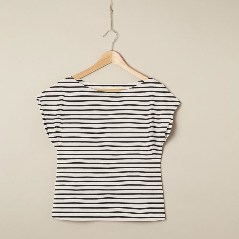 Bavlněný žerzej Široké a úzké pruhy – kremová/černá,  image number 5