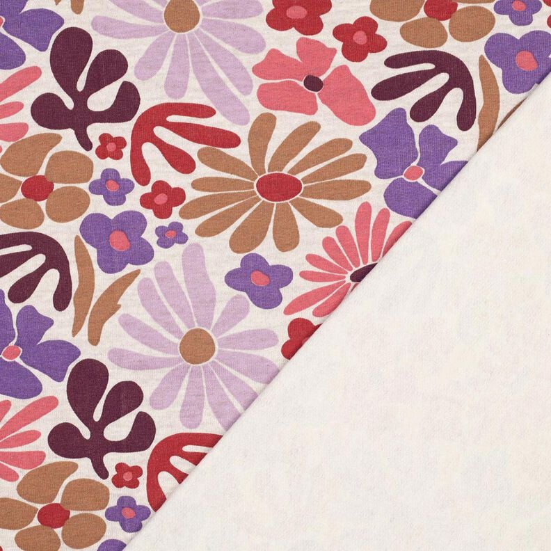 Teplákovina počesaná Velké květiny | Poppy Fabrics – přírodni/merlot,  image number 4