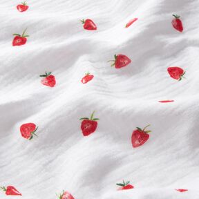 Mušelín / dvojitá mačkaná tkanina Akvarel jahody digitální potisk – bílá, 
