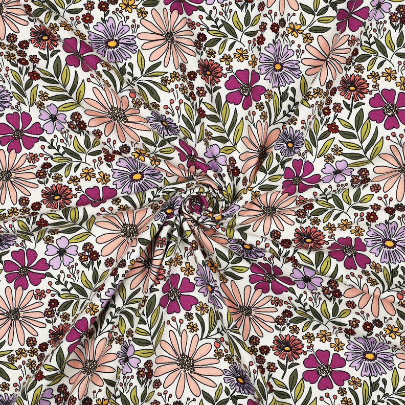 Bavlněný žerzej Moře květin | Poppy Fabrics – vlněná bílá/šeříková,  image number 3