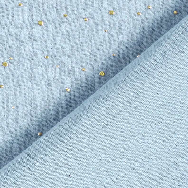 Bavlněný mušelín Rozptýlené zlaté tečky – světle modra/zlatá,  image number 4
