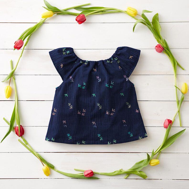 Mušelín / dvojitá mačkaná tkanina Vlaštovky Fóliový potisk | Poppy Fabrics – noční modrá/mix barev,  image number 7