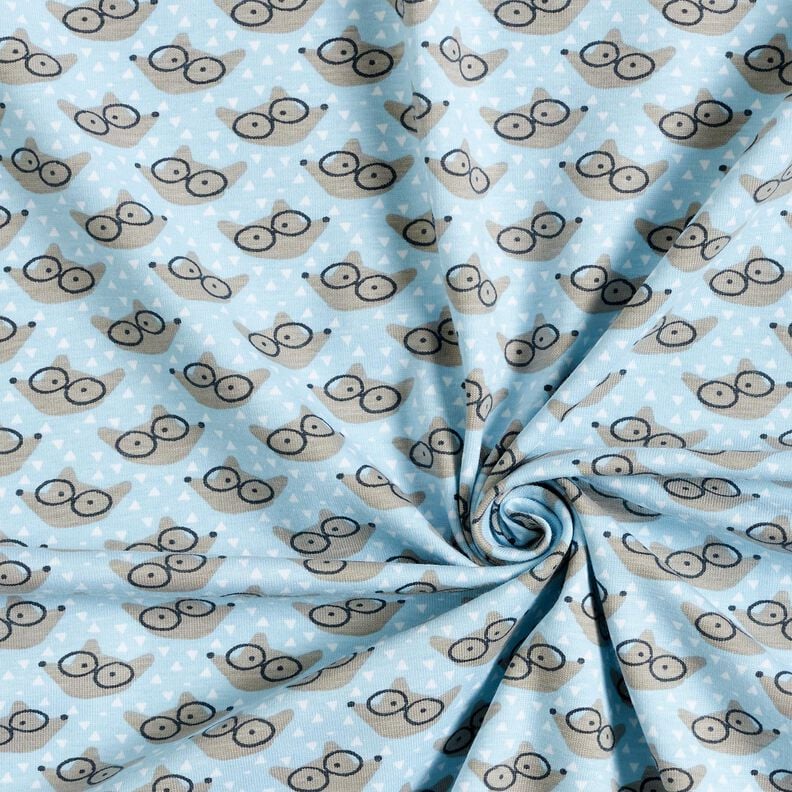 Bavlněný žerzej Liška s brýlemi – baby modra,  image number 3