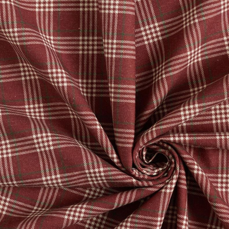 Dekorační látka Polopanama Klasické kostky – burgundská červená/přírodni,  image number 3