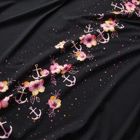 Bavlněný žerzej Mořské květy | Glitzerpüppi – černá/purpurová, 