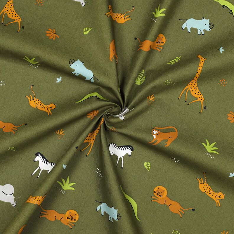 GOTS Bavlněný popelín Stepní zvířata | Poppy Fabrics – tmave olivová, image number 3