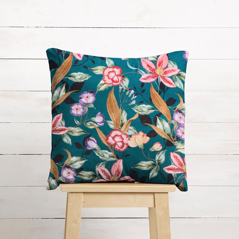 Dekorativn&iacute; samet Elegantn&iacute; květiny &ndash; petrolejov&aacute;/pink,  image number 6