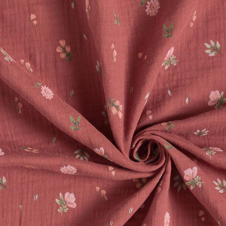 Mušelín / dvojitá mačkaná tkanina jemné květiny | by Poppy – burgundská červená,  image number 3