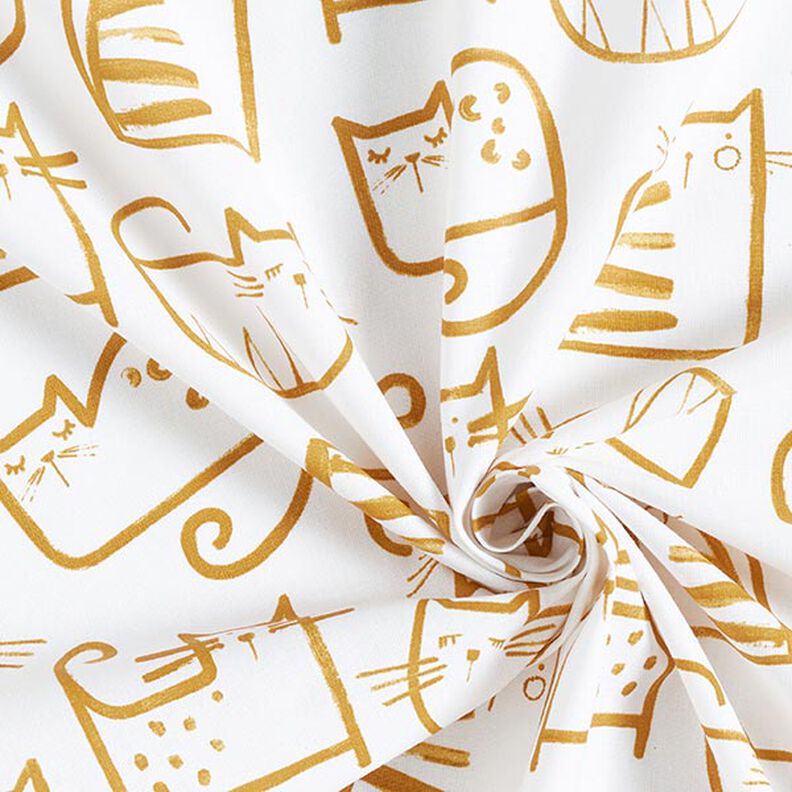 Bavlněná látka Kreton Kočičí skici – hořčicove žlutá/slonová kost,  image number 3