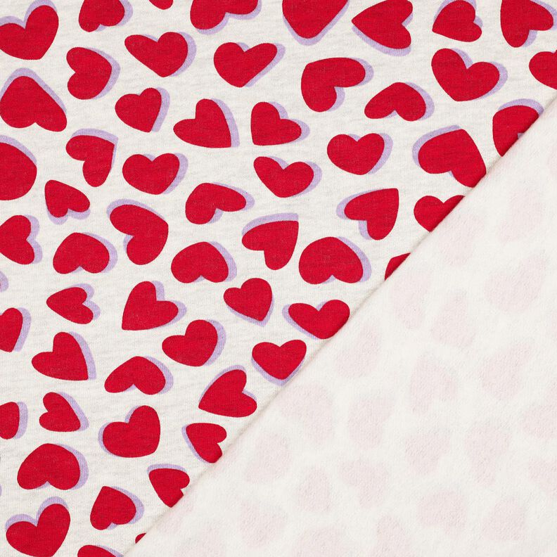 Teplákovina počesaná Srdíčka | Poppy Fabrics – přírodni/červená,  image number 4