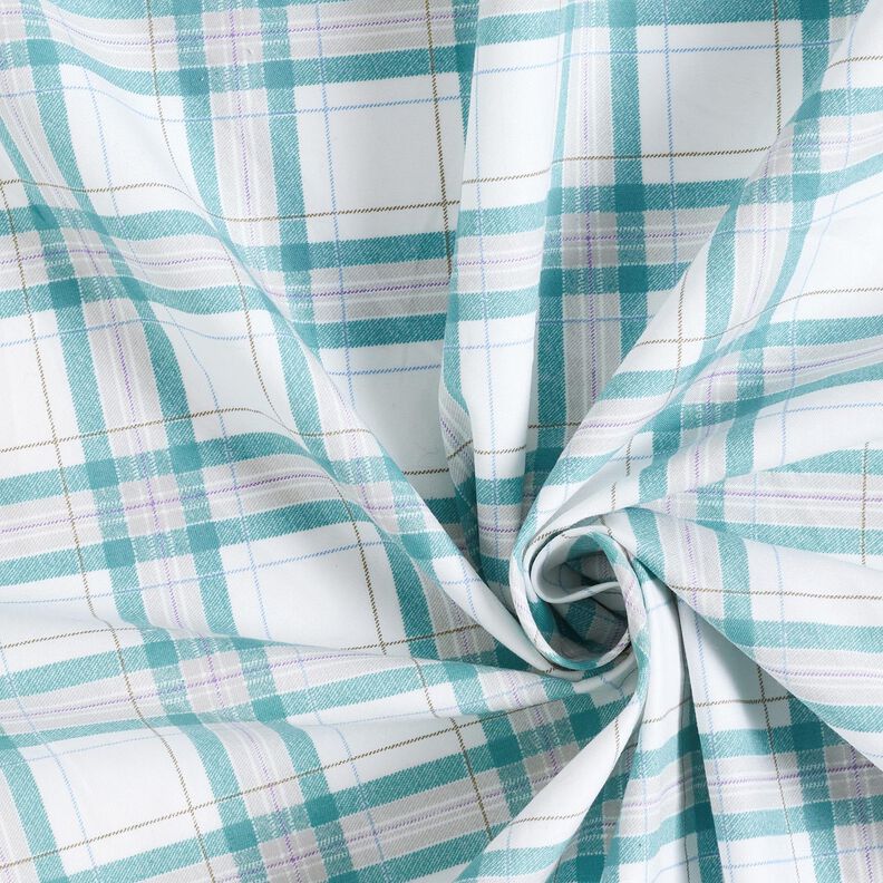 Bavlněná látka kostkovaný tartan – bílá/tyrkysová, image number 3