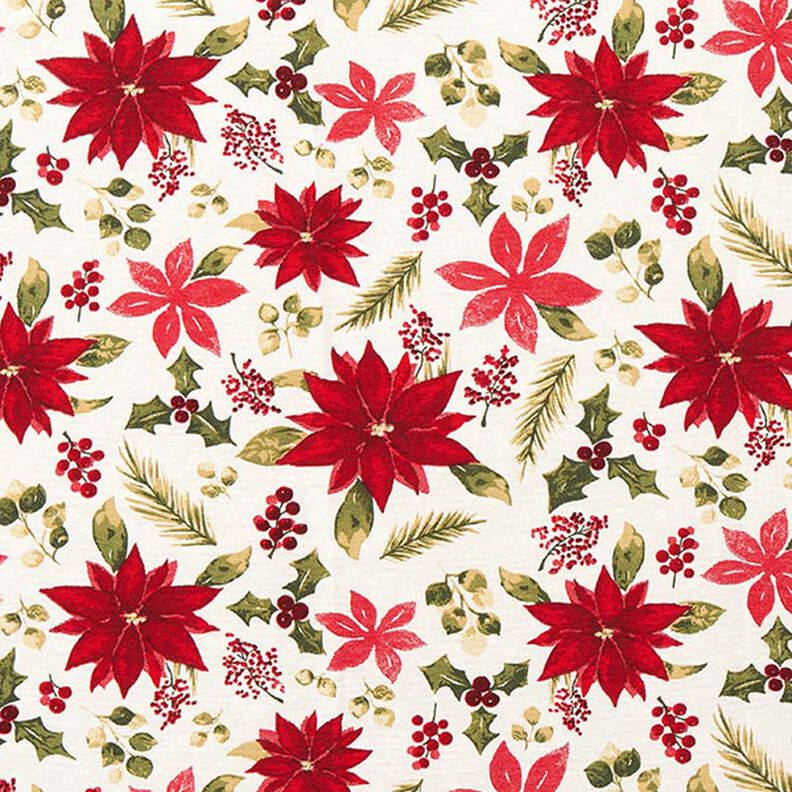 Dekorační látka Plátno Květiny poinsettie – vlněná bílá/karmínově červená,  image number 1