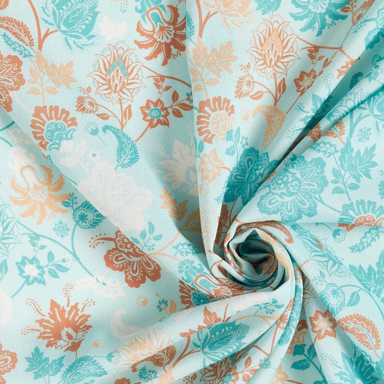 Viskóza Voál Květinový okraj s paisley vzorem – modrá, image number 3