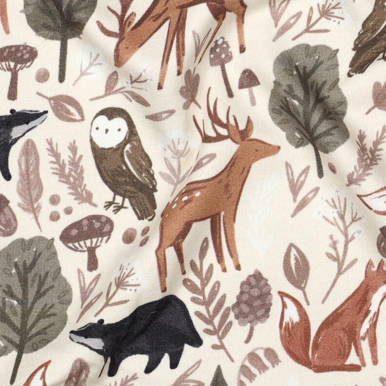 Teplákovina počesaná Zvířátka v lese digitální potisk | Poppy Fabrics – vlněná bílá,  image number 2