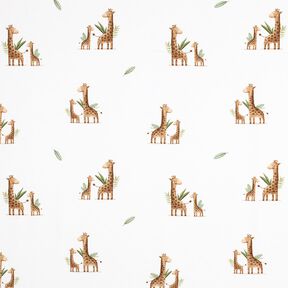 GOTS Bavlněný žerzej Žirafí rodinka digitální potisk | Poppy Fabrics – bílá/světle hnědá, 