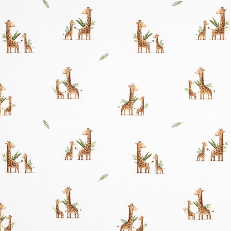 GOTS Bavlněný žerzej Žirafí rodinka digitální potisk | Poppy Fabrics – bílá/světle hnědá,  image number 1