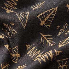 Bavlněná látka Kreton Elegantní jedle – černá/zlatá, 