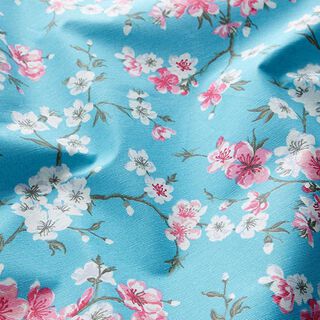 Povrstvená bavlna Třešňové květy – modrá aqua, 