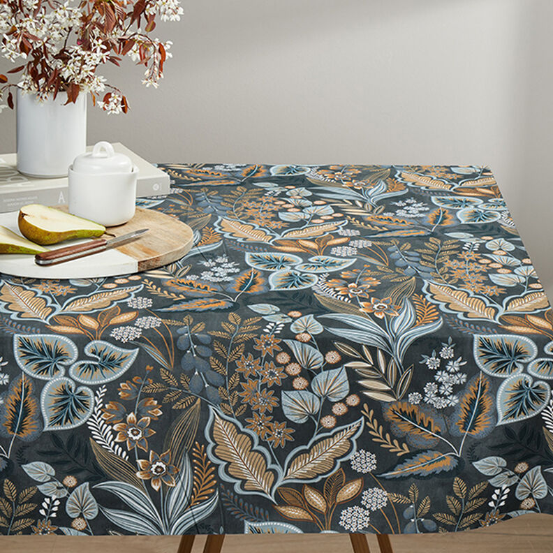 Dekorační látka Polopanama Paisley listy – modrošedá,  image number 6