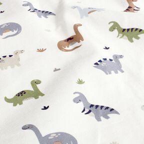 Bavlněný žerzej Šťastní dinosauři – slonová kost/rákosove zelená, 