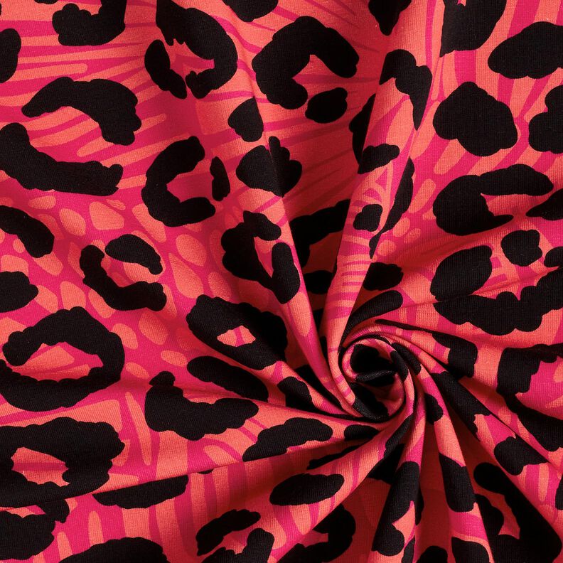 Francouzské froté letní teplákovina Lev a květiny – pink/oranžová, image number 3