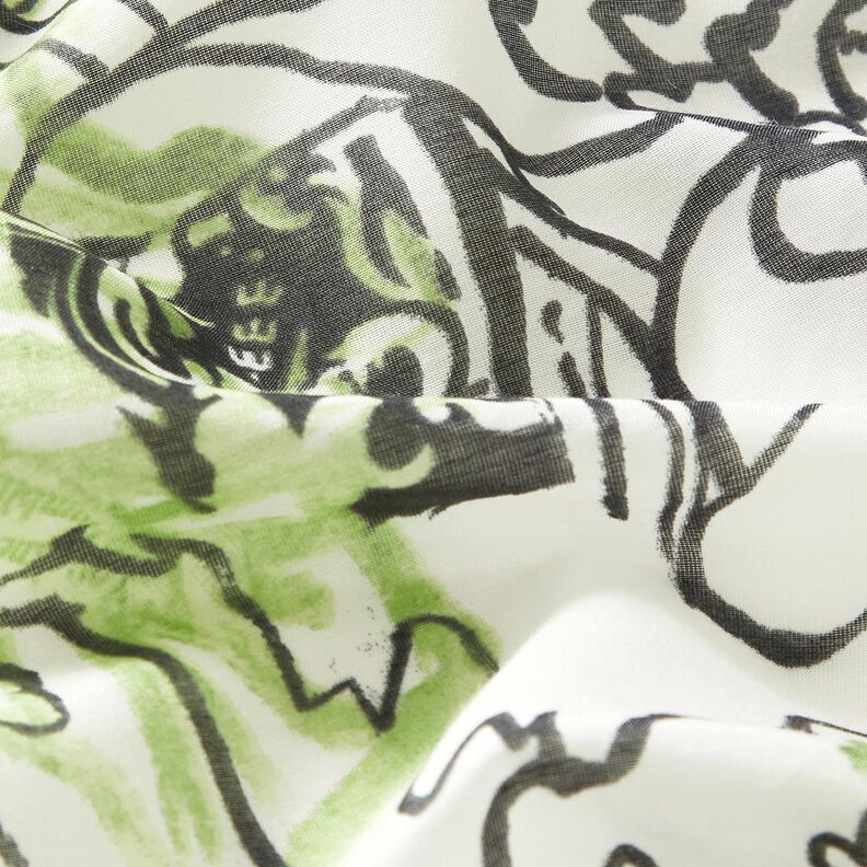 Směs bavlny a hedvábí s abstraktními květy – slonová kost/májově zelená,  image number 2