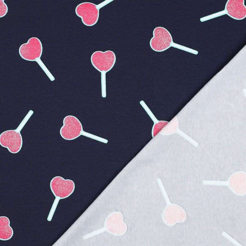 Bavlněný žerzej Lízátka ve tvaru třpytivých srdíček | Poppy Fabrics – noční modrá, image number 4
