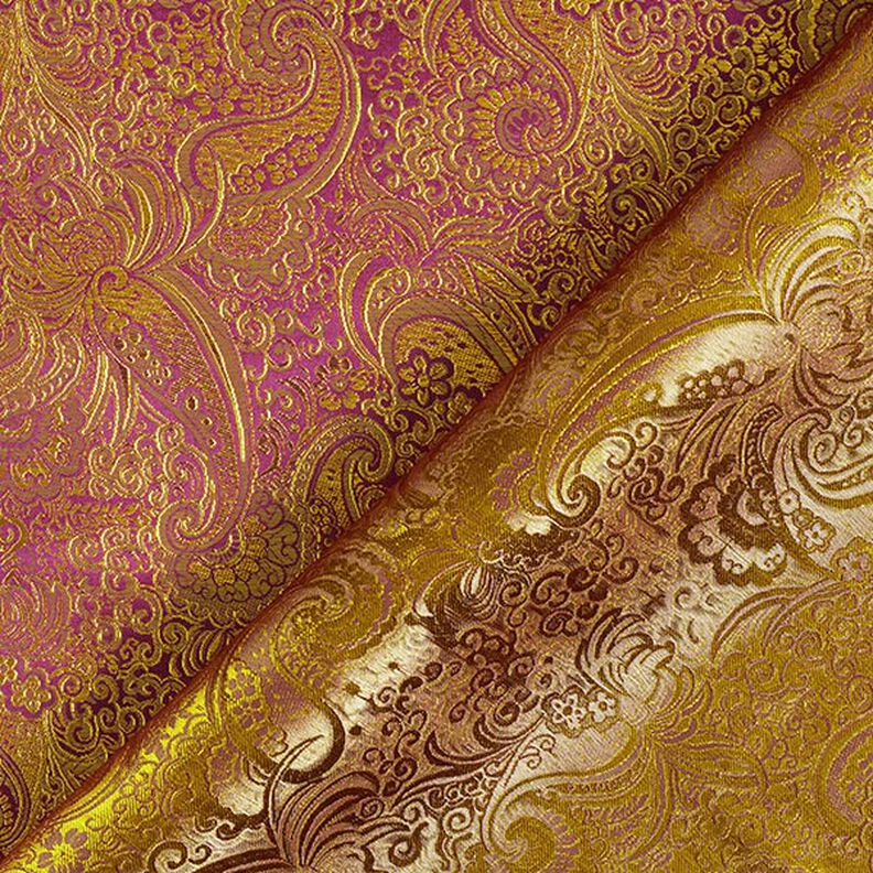 Oděvní žakár Metalický vzor paisley – světle fialova/zlatá,  image number 6