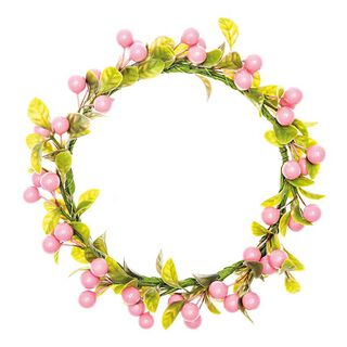 Dekorační květinový věnec s bobulemi [Ø 12 cm/ 17 cm] – růžová/zelená, 
