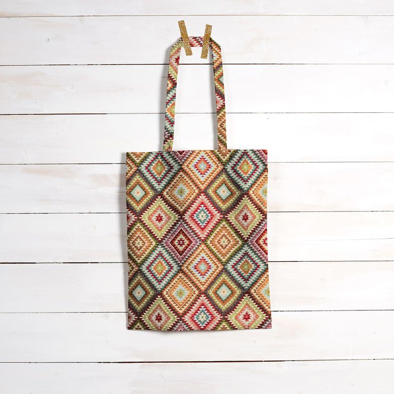 Dekorační látka Gobelín Zubaté diamanty – světle béžová/karmínově červená,  image number 7