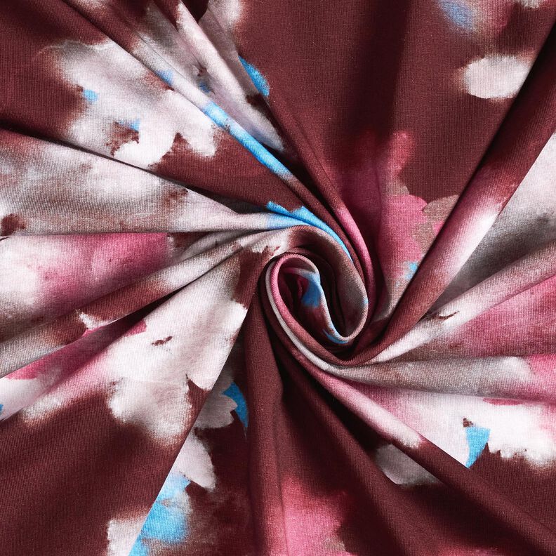 Bavlněný žerzej Digitální tisk rozmazaných květin – merlot/modrá,  image number 3