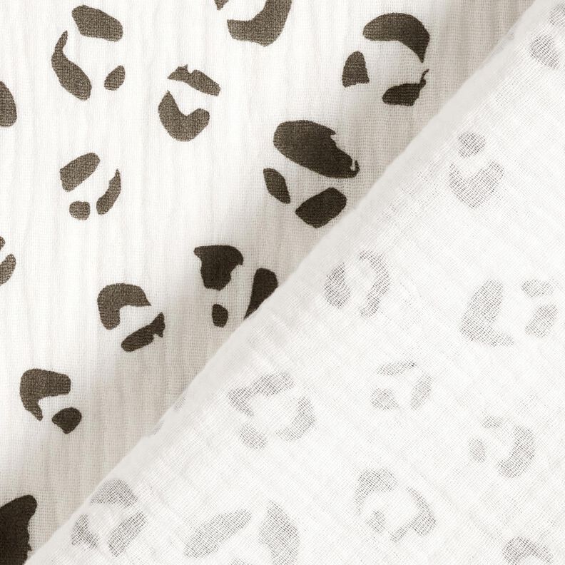 Mušelín / dvojitá mačkaná tkanina Velký leopardí vzor – slonová kost/tmavě šedá,  image number 4