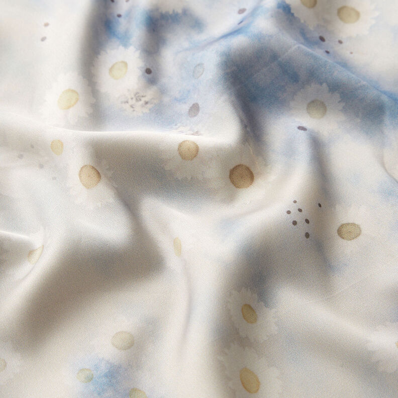 Strečový satén kopretinová batika – přírodni/světle modra,  image number 2